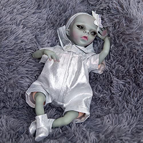 Muñeca de renacimiento alienígena de 14 pulgadas realista para niños, juguete de cuerpo completo, realista, realista, pintada a mano, muñeca de vinilo de silicona, juguete posando