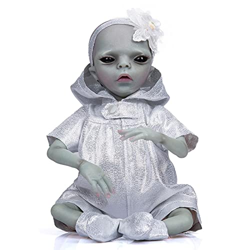 Muñeca de renacimiento alienígena de 14 pulgadas realista para niños, juguete de cuerpo completo, realista, realista, pintada a mano, muñeca de vinilo de silicona, juguete posando