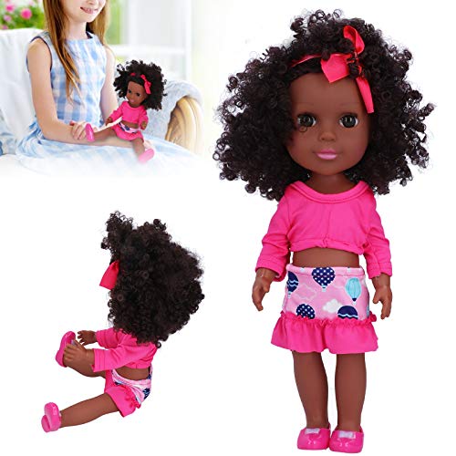 Muñeca Reborn Realista, Muñecas Negras Portátiles, Banda para el Cabello Lavable, Realista de 14 Pulgadas para la Nueva Madre, Regalo de Cumpleaños(Q14-27 falda de globo aerostático rojo rosa)