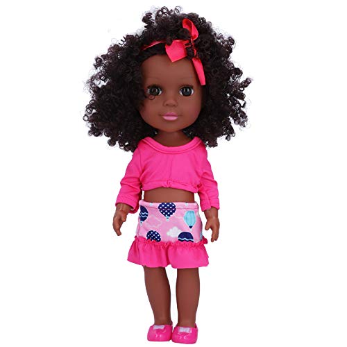 Muñeca Reborn Realista, Muñecas Negras Portátiles, Banda para el Cabello Lavable, Realista de 14 Pulgadas para la Nueva Madre, Regalo de Cumpleaños(Q14-27 falda de globo aerostático rojo rosa)