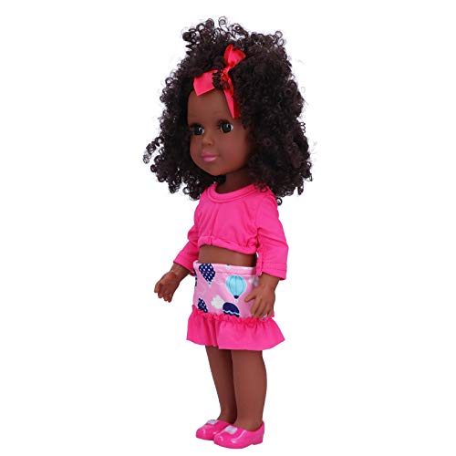 Muñeca Reborn Realista, Muñecas Negras Portátiles, Banda para el Cabello Lavable, Realista de 14 Pulgadas para la Nueva Madre, Regalo de Cumpleaños(Q14-27 falda de globo aerostático rojo rosa)