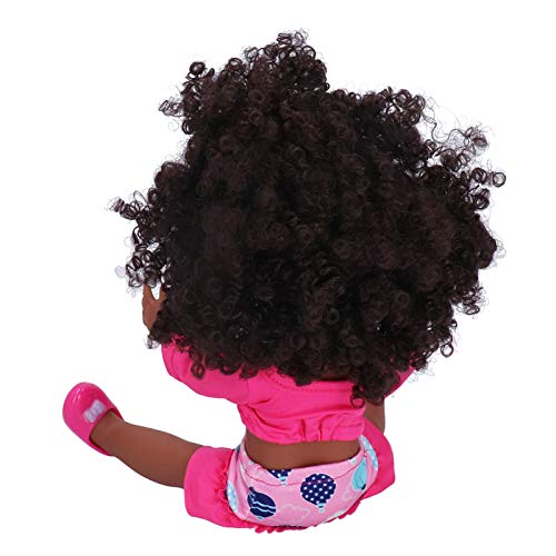 Muñeca Reborn Realista, Muñecas Negras Portátiles, Banda para el Cabello Lavable, Realista de 14 Pulgadas para la Nueva Madre, Regalo de Cumpleaños(Q14-27 falda de globo aerostático rojo rosa)