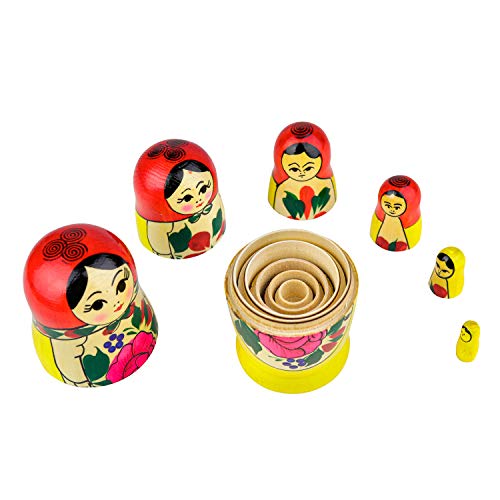 Muñecas Rusas, 6 Matrioskas Rojas de Estilo Semiónov Clásico | Muñeca Babushka de Madera Hecha a Mano en Rusia | Semiónov Rojo, 6 Piezas, 13 cm