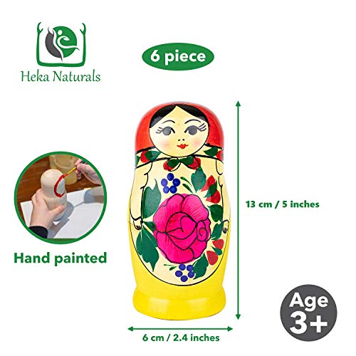 Muñecas Rusas, 6 Matrioskas Rojas de Estilo Semiónov Clásico | Muñeca Babushka de Madera Hecha a Mano en Rusia | Semiónov Rojo, 6 Piezas, 13 cm