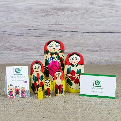 Muñecas Rusas, 6 Matrioskas Rojas de Estilo Semiónov Clásico | Muñeca Babushka de Madera Hecha a Mano en Rusia | Semiónov Rojo, 6 Piezas, 13 cm