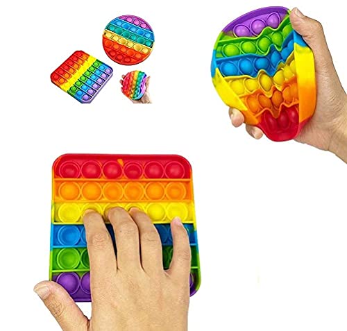 MUV Popit Fidget Toy Set 2 Plaza y Círculo Juego Táctil de Silicona Multicolor Arco iris