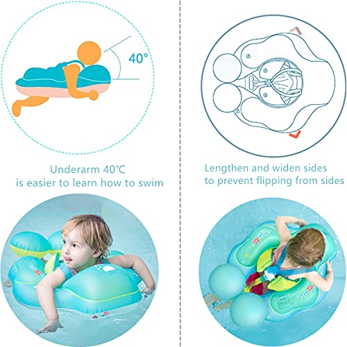 Myir Flotador bebé, Anillo de Natación para bebés de Piscina Flotador Inflable para Niños Flotador de Natación Nadar Anillo Cintura Ajustable (Azul, S)