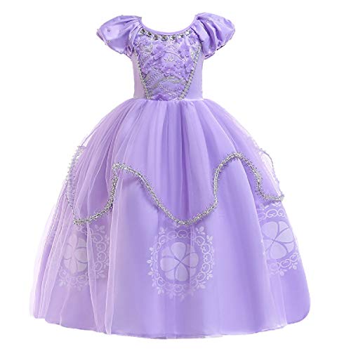 MYRISAM Vestidos de Princesa Sofia para Niñas Disfraz de Carnaval Rapunzel Traje de Halloween Navidad Cumpleaños Fiesta Ceremonia Aniversario Cosplay Vestir con Accesorios 5-6 años