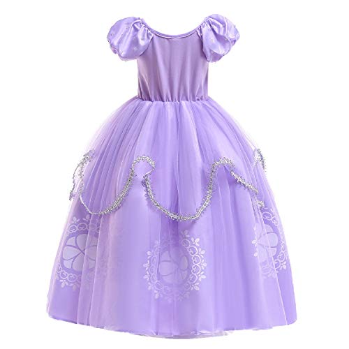 MYRISAM Vestidos de Princesa Sofia para Niñas Disfraz de Carnaval Rapunzel Traje de Halloween Navidad Cumpleaños Fiesta Ceremonia Aniversario Cosplay Vestir con Accesorios 5-6 años