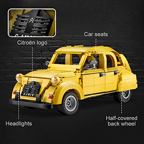 Myste CADA C61026 - Maqueta de coche antiguo para Citeroe 2CV, escala 1:12, 1238 piezas, diseño retro clásico de coche, bloques de construcción, compatible con la técnica Lego