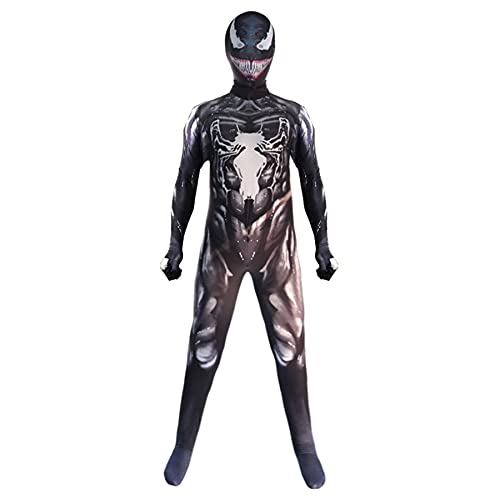 MYYLY Niño Venom Spiderman Mono Cosplay Traje Superhéroe Adulto Ropa De Disfraces Halloween Navidad Leotardo 3D Estampado Lycra Spandex Onesies,Black-Adult L(165~170CM)