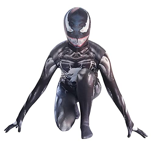 MYYLY Niño Venom Spiderman Mono Cosplay Traje Superhéroe Adulto Ropa De Disfraces Halloween Navidad Leotardo 3D Estampado Lycra Spandex Onesies,Black-Adult L(165~170CM)