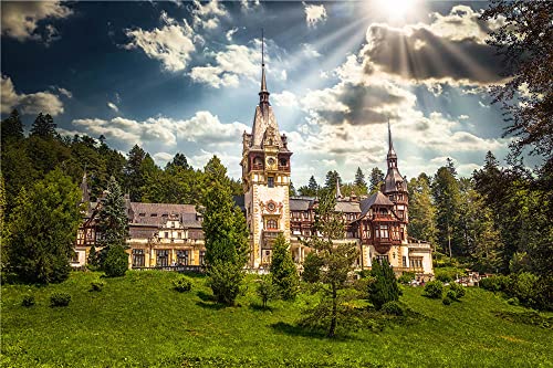 NA For Grown Ups Adults Jigsaws 500 Pieces Landscape Architecture Scenery Romania Castles Clouds Tower Sun Puzzle DIY Art