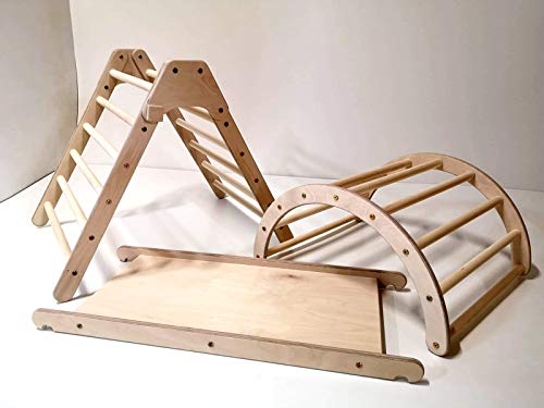 "N/A" Set of Montessori Foldable Pikler Triangle, Sliding Board and Pikler Arch – Wood Climbing Structure for Kids