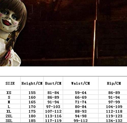 NA ZT Annabelle Cosplay Costume Horror Película Vestido Blanco Vestido de Carnaval de Halloween (Color : S)