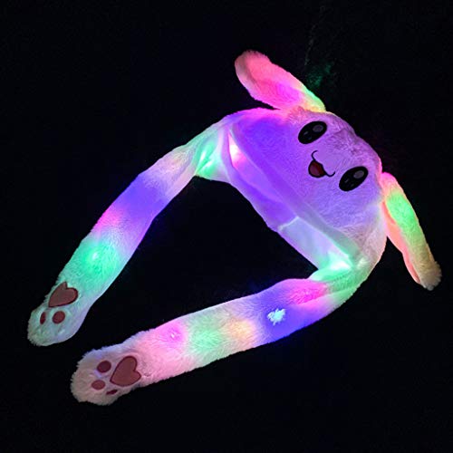 N/AB Sombrero de peluche con luces LED, divertido animal, orejas que se mueven, con orejas de peluche móviles, Happy Ears para apretar, juguete con luz LED para niñas azul 2 mes