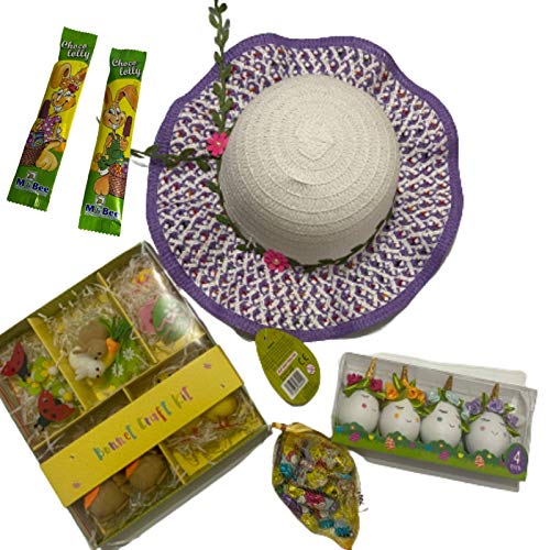 NARAS Haz tu propio kit de gorro de Pascua para niños con huevos decorativos y chocolates – Actividad perfecta para niñas (Multi, Tela)