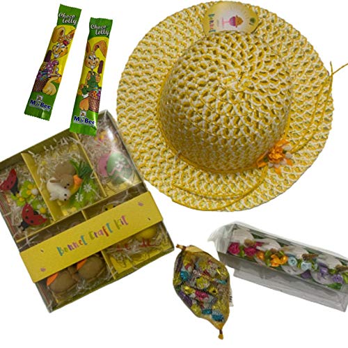 NARAS Haz tu propio kit de gorro de Pascua para niños con huevos decorativos y chocolates – Actividad perfecta para niñas (Multi, Tela)