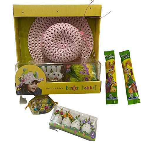 NARAS Haz tu propio kit de gorro de Pascua para niños con huevos decorativos y chocolates – Actividad perfecta para niñas (Multi, Tela)