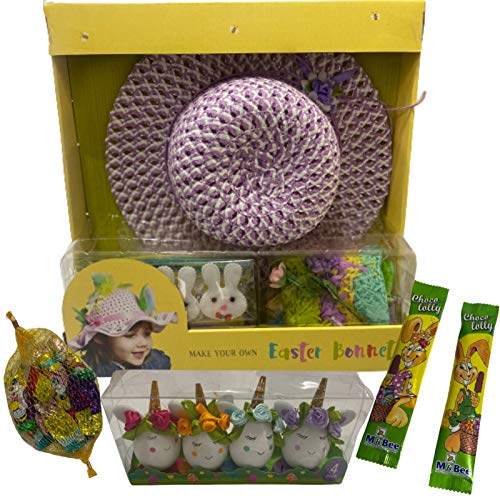 NARAS Haz tu propio kit de gorro de Pascua para niños con huevos decorativos y chocolates – Actividad perfecta para niñas (Multi, Tela)