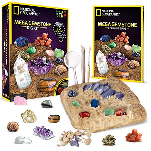 NATIONAL GEOGRAPHIC Mega Gemstone Dig Kit – Dig Up 15 Real Gems with This Excavation Kit, Stem Science Educational Toys Make Great Kids Activities