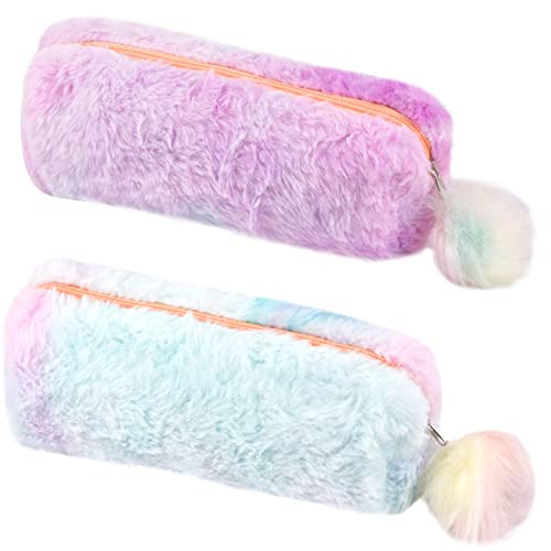 NATUCE 2 Piezas Estuches Peluche Arcoíris, Estuche Escolar de Gran Capacidad, Estuche de Lápices, Single Estuche, Bolsa de Lápiz Lindo Portable para Mujer Estudiante en Escuela Oficina