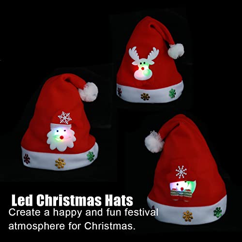 NAUXIU 3 piezas de Gorro de Papá Noel, Gorro de Papá Noel con luces LED, Terciopelo con luz LED de Navidadgorro de Papá Noel