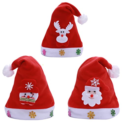 NAUXIU 3 piezas de Gorro de Papá Noel, Gorro de Papá Noel con luces LED, Terciopelo con luz LED de Navidadgorro de Papá Noel