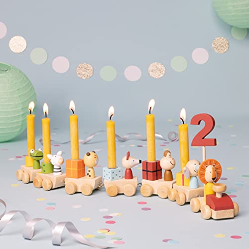 Navaris Tren de cumpleaños de Madera - Juguete para niños con números 0-9 y candelabros para Velas - Trenecito Decorativo para Poner sobre la Tarta