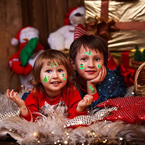 Navidad Tatuajes temporales para niños, Luminoso Pegatina de Navidad Que Brilla en La Oscuridad Pegatina Temporal de Navidad Pegatinas De Tatuaje De Navidad. (Navidad 30)