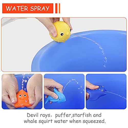 NEWSTYLE Juguetes Bañera, 7pcs Juguetes Piscina,Juguetes de Baño para Bebé Niños 2 3 4 Años, Luminosos Juguetes Flotante con Bolsillo de Red Animales Marinos Coloridos para Bebés Baño Piscina Playa