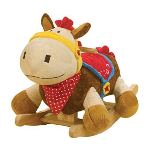 ngdt Caballo Mecedor, Animal Mecedora Madera Maciza Rojo Natural, Gracias Al Anillo Protector Desmontable, Una Mecedora Que Crece con Bebés Y Niños Pequeños-Pink||80cm