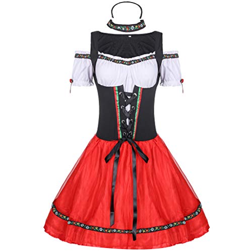 NHNKB Maid Dress Cosplay Disfraz Lolita Dress Up Vestidos para mujeres y niñas, Mini vestido tirolés, incluye vestido, sombreros y collar falso | Halloween, carnaval, Oktoberfest