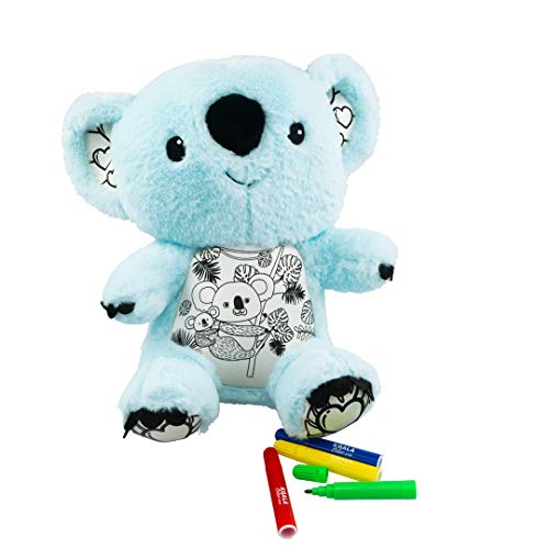 Nice Group - Muñeco Koala Color me, el Peluche Azul para Colorear, Lavar y Volver a Colorear con 4 rotuladores mágicos.