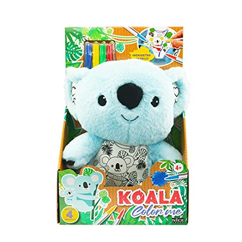 Nice Group - Muñeco Koala Color me, el Peluche Azul para Colorear, Lavar y Volver a Colorear con 4 rotuladores mágicos.