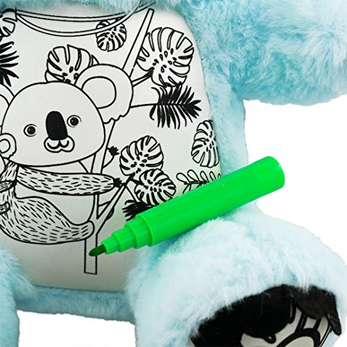 Nice Group - Muñeco Koala Color me, el Peluche Azul para Colorear, Lavar y Volver a Colorear con 4 rotuladores mágicos.