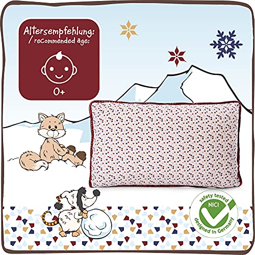 NICI 47293 Cojín de peluche elefante, pingüino, zorro de las nieves – Cojines de animales para niñas, niños y bebés – Suave almohada rectangular de la colección de invierno, 43x25cm, multicolor/gris