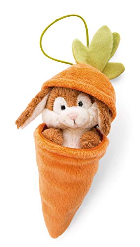 NICI 47348 Colgante de Conejo de Peluche con Zanahoria, 15 cm, Colgante de Conejo en Zanahoria, Idea de Regalo para Nido de Pascua, Naranja/marrón