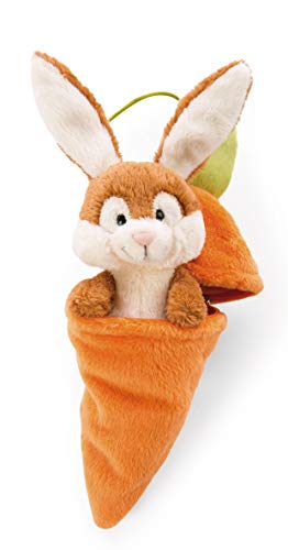 NICI 47348 Colgante de Conejo de Peluche con Zanahoria, 15 cm, Colgante de Conejo en Zanahoria, Idea de Regalo para Nido de Pascua, Naranja/marrón