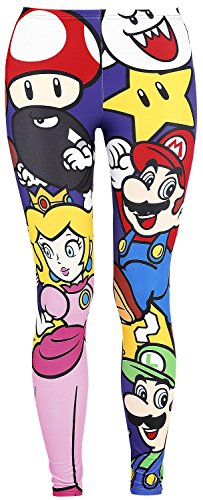 Nintendo Super Mario Bros - Leggings de los Personajes - pantalón de Mujer con Yoshi, Princesa Peach, un Goomba, Bill Bala, Luigi y Boo, del Videojuego XL