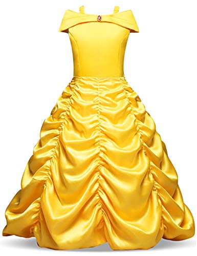 NNJXD Niñas Vestido Largo De Fiesta De Cosplay Disfraz De Carnaval Para Princesa Tamaño (130) 5-6 años Amarillo