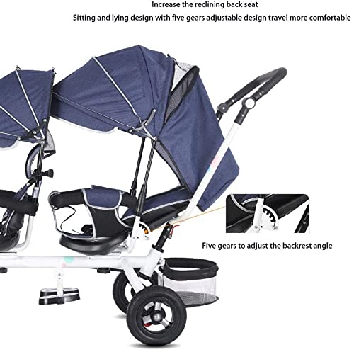 NUBAO Triciclo Bicicleta de Dos Ruedas para niños, Triciclo para bebés Twin Cochecito, Cochecito de bebé Durante 1-7 años, Gris (Color : Blue)