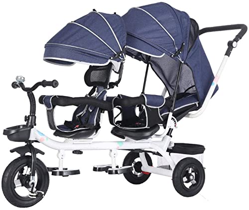 NUBAO Triciclo Bicicleta de Dos Ruedas para niños, Triciclo para bebés Twin Cochecito, Cochecito de bebé Durante 1-7 años, Gris (Color : Blue)