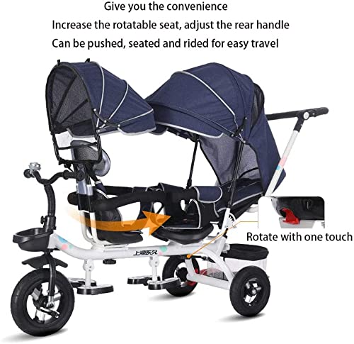 NUBAO Triciclo Bicicleta de Dos Ruedas para niños, Triciclo para bebés Twin Cochecito, Cochecito de bebé Durante 1-7 años, Gris (Color : Blue)