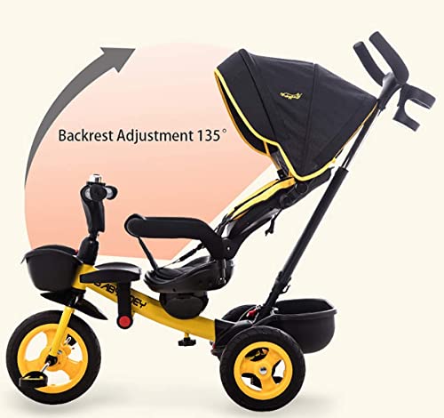 NUBAO Triciclo Trike, Tricycle Kids Trike 7 en 1 con Cerradura de Pedal y Ruedas silenciosas, caben de 9 Meses a 6 años (Color : Yellow)