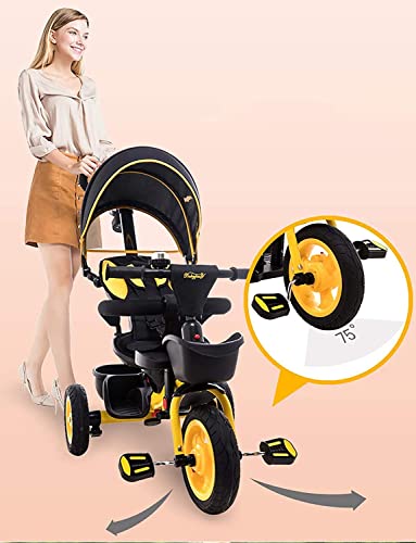 NUBAO Triciclo Trike, Tricycle Kids Trike 7 en 1 con Cerradura de Pedal y Ruedas silenciosas, caben de 9 Meses a 6 años (Color : Yellow)