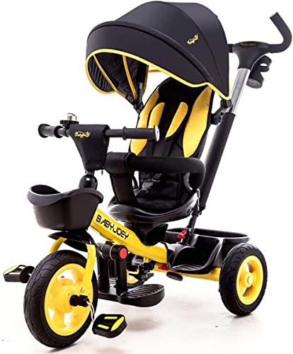 NUBAO Triciclo Trike, Tricycle Kids Trike 7 en 1 con Cerradura de Pedal y Ruedas silenciosas, caben de 9 Meses a 6 años (Color : Yellow)