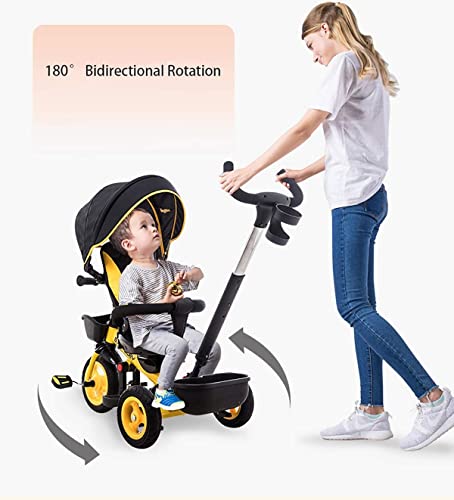 NUBAO Triciclo Trike, Tricycle Kids Trike 7 en 1 con Cerradura de Pedal y Ruedas silenciosas, caben de 9 Meses a 6 años (Color : Yellow)