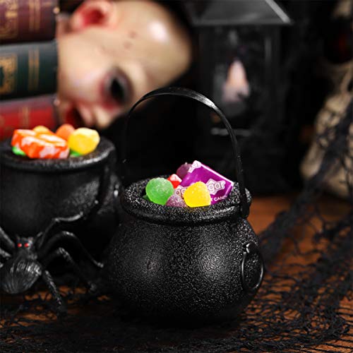 NUOBESTY 12 Piezas Mini Caldero de Bruja de Plástico Caldero de Bruja Multi- Purposed Candy Holder Maceta con Mango para Decoraciones de Fiesta de Halloween Suministros