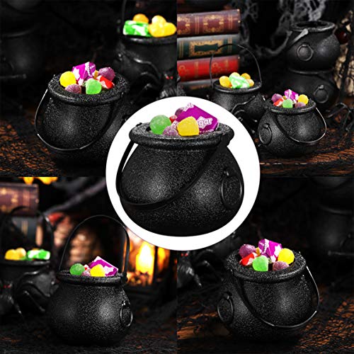 NUOBESTY 12 Piezas Mini Caldero de Bruja de Plástico Caldero de Bruja Multi- Purposed Candy Holder Maceta con Mango para Decoraciones de Fiesta de Halloween Suministros